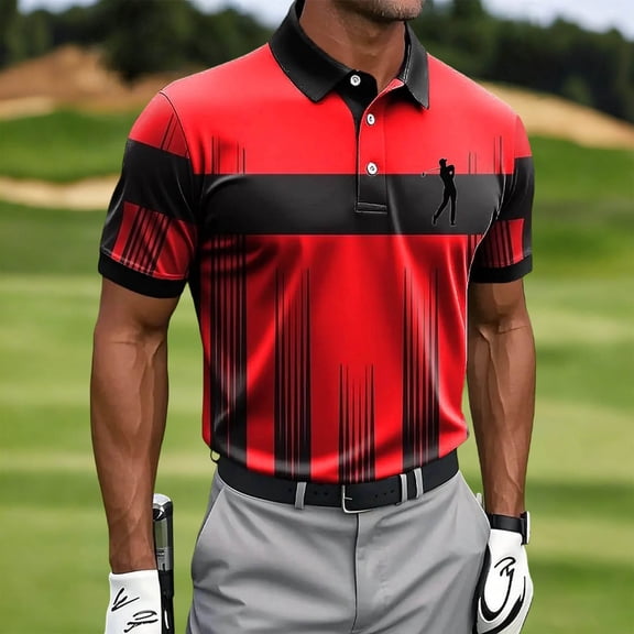 Zysthvn Golf Summer Shirts for Men Casual Polo Summer Mens T Shirts Athletic Turn Down Collar Short Sleeve Printed Tops