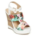 thumbnail image 1 of Liliana CE25 Women Floral Peep Toe Strappy Panel Wedge Sandal - White Leatherette (Size: 9.0), 1 of 5