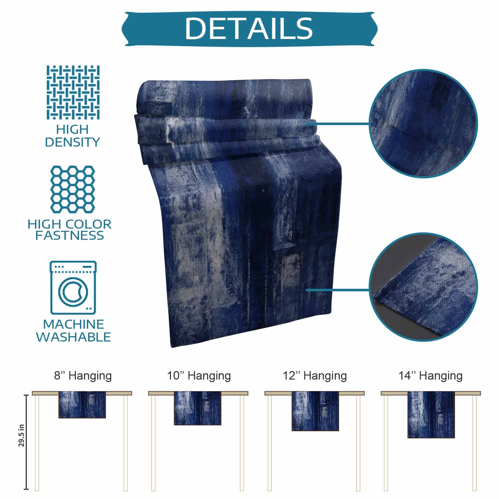 Table Runner 60 Inches Long for Kitchen Dining, Navy Blue Dresser Scarf Farmhouse, Dining Table Decorations for Wedding/Parties, Retro Oil Painting Modern Abstract Art Aesthetics 13 x 60 In