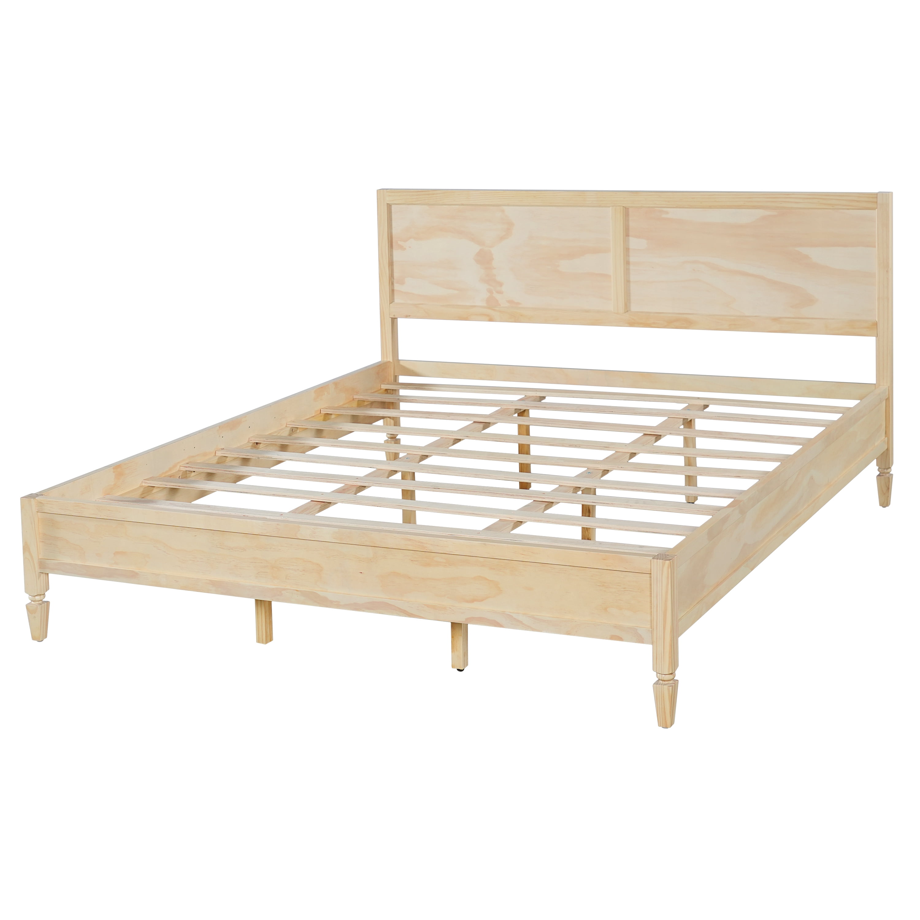 Euroco Wood King Size Platform Bed with Panel Headboard, No Box Spring Needed, Natural