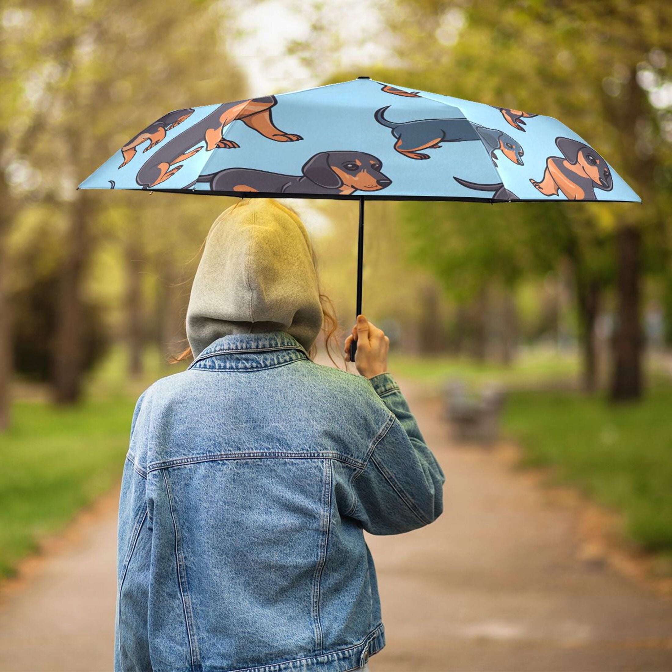 Cute Dachshund Dogs Compact Sun Umbrella Windproof Travel Umbrellas for Rain Strong Portable UV Protection