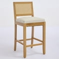 thumbnail image 5 of Set of 4 Solid Wood Rattan-Back Bar Stool, Matte Linen Cushion with High-Resilience Foam & S-Springs, Ideal for Rustic/Natural Style Kitchen Island, Low Bar in Dining Room & Café, 5 of 12