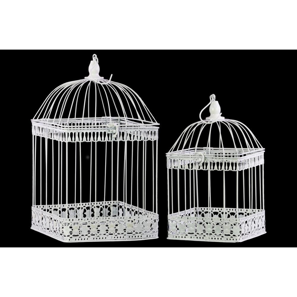 Square Shaped Metal Nesting Bird Cage With Dome Top, Set of 2, White