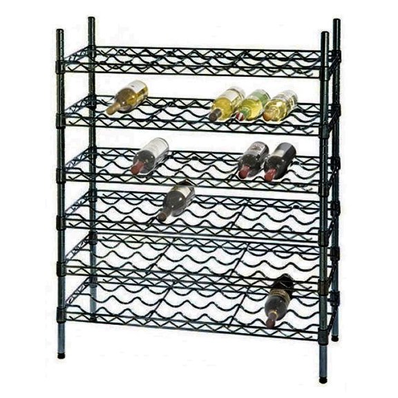 14" Deep x 48" Wide x 54" High 6 Black Shelf Single Wine Rack with 72 Bottle Storage Capacity