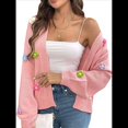 thumbnail image 3 of Suéteres Tipo Cárdigan Cortos para Mujer, Estilo Bohemio, con Bordado Floral de Crochet, de Gran Tamaño, con Frente Abierto, Prendas de Vestir Exteriores. Rosa XL, 3 of 9