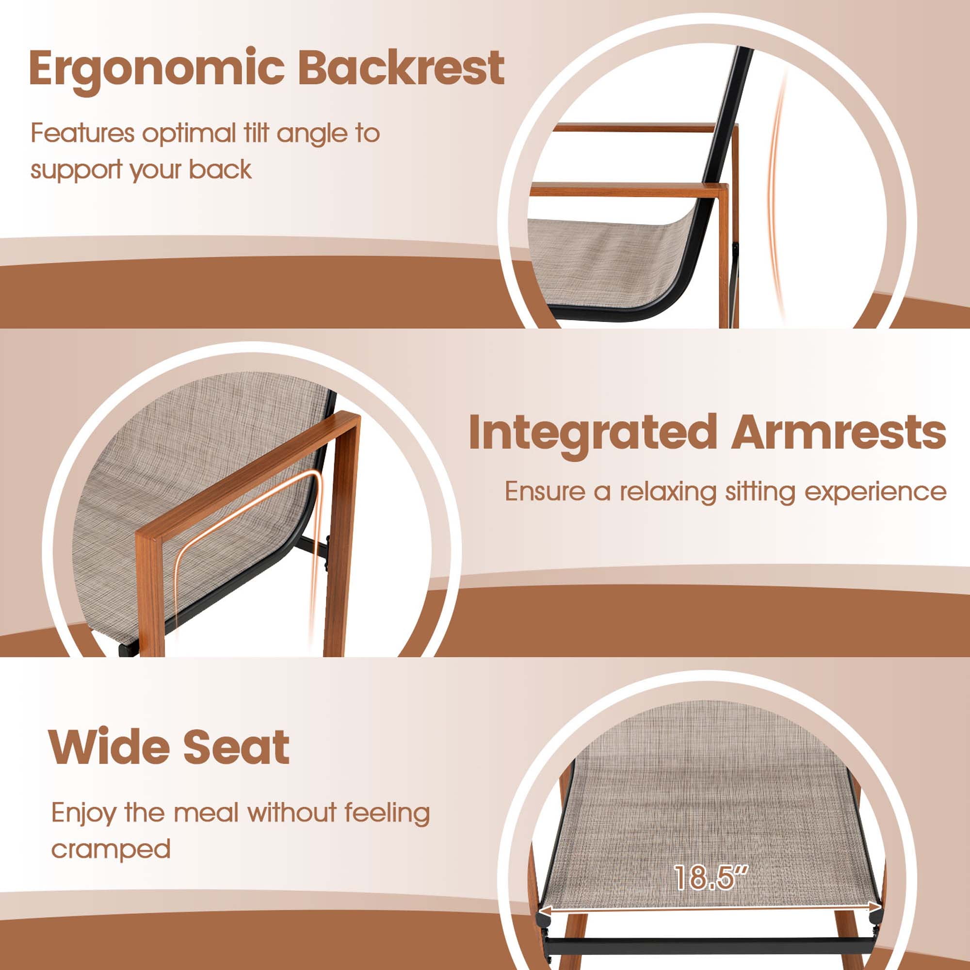 Gymax 2 PCS Outdoor Dining Chairs Patio Furniture Chair w/ Breathable Seat & Backrest Brown