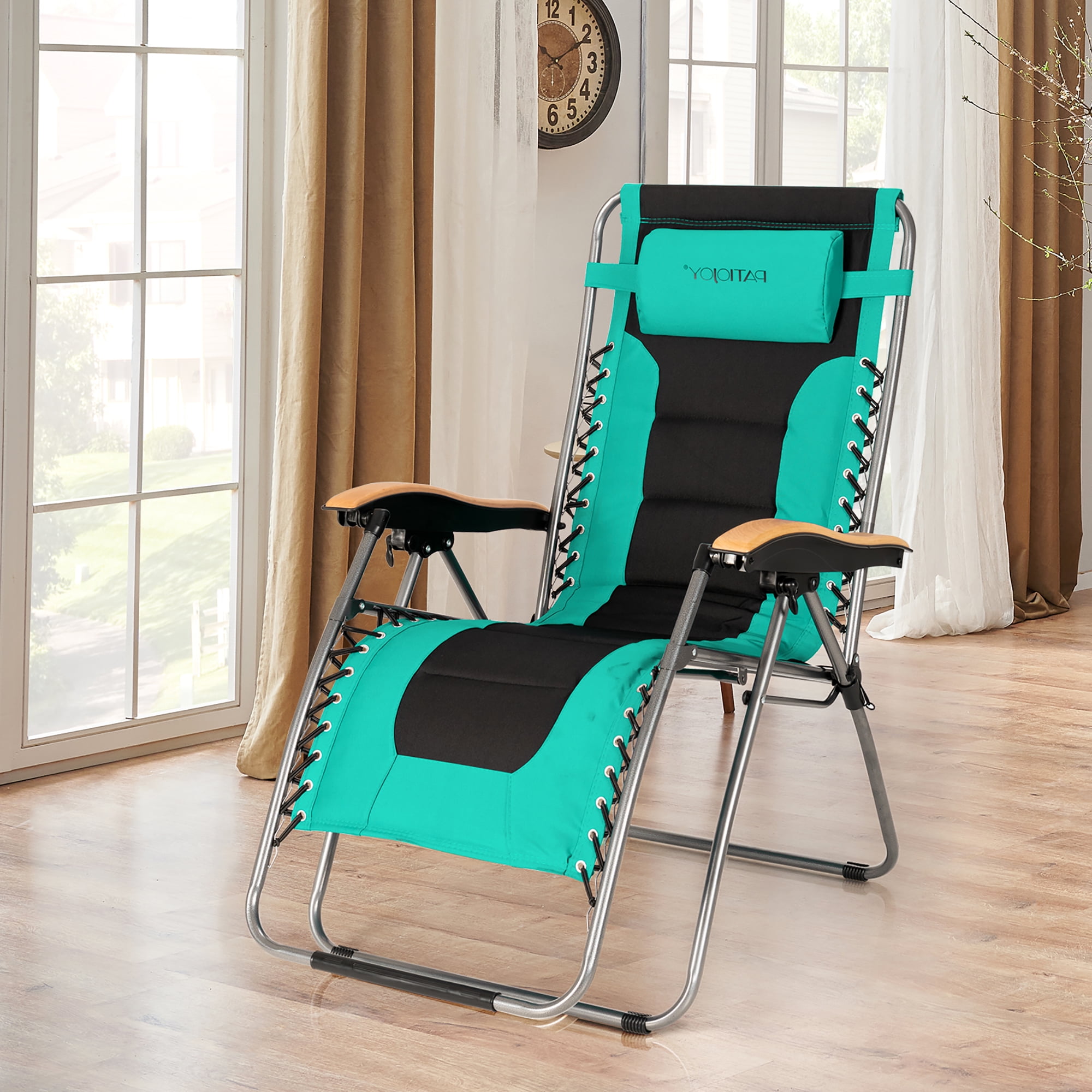 Costway Padded Zero Gravity Lounge Chair Oversize Folding Adjustable Turquoise