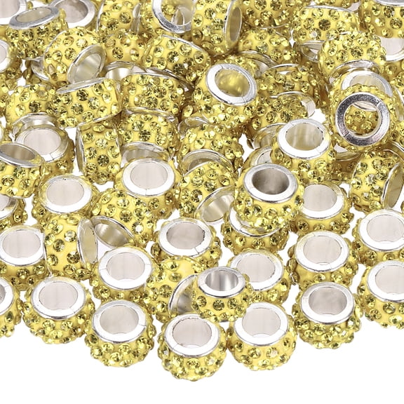 100 Pcs Large Hole Bead, 12mm Rhinestone European Beads for Bracelet Jewelry Making, Pen Crafts (Light Yellow)