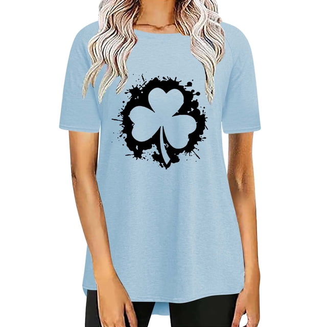 Pxiakgy Vente Chaude! T-Shirt Trèfle de la Saint-Patrick pour Femmes Chanceux Irlandais Manches Courtes T-Shirt Graphique Trèfle Mode Décontractée Col Rond Manches Courtes Imprimé