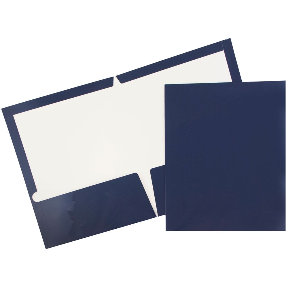 JAM Laminated Two Pocket Glossy Folders, Navy Blue, Bulk 100/Box