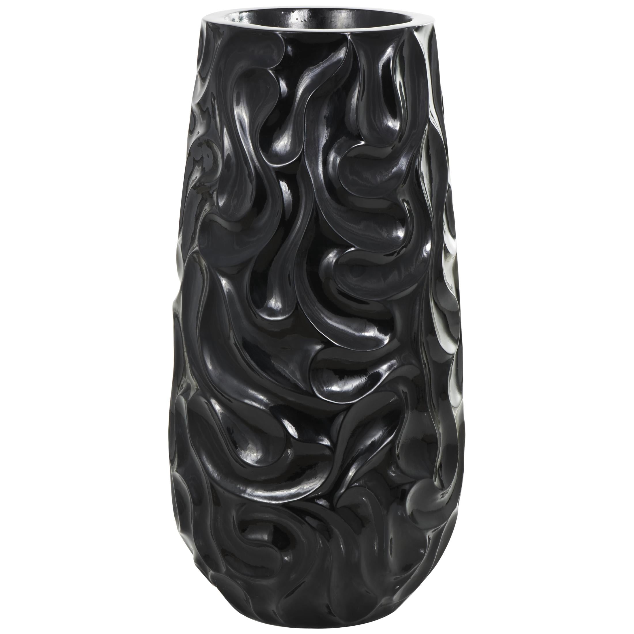 DecMode 36" Abstract Large Wavy Textured Floor Black Resin Vase