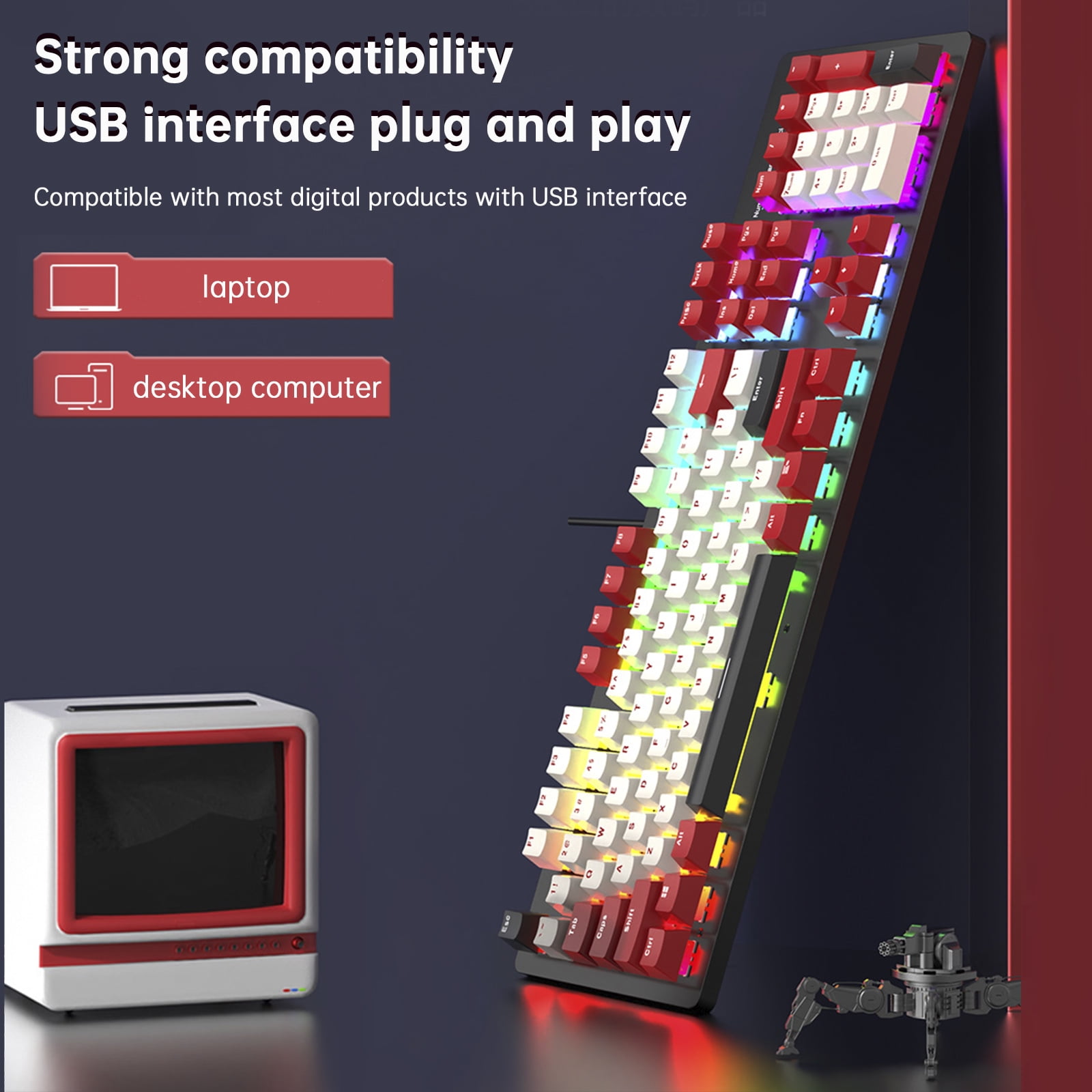 VIPQV 104-Key Wired Mechanical Keyboard, Hot Swappable Custom Keyboard, RGB Backlit Gaming Keyboard for PC/Tablet/Xbox/PS4/PS5