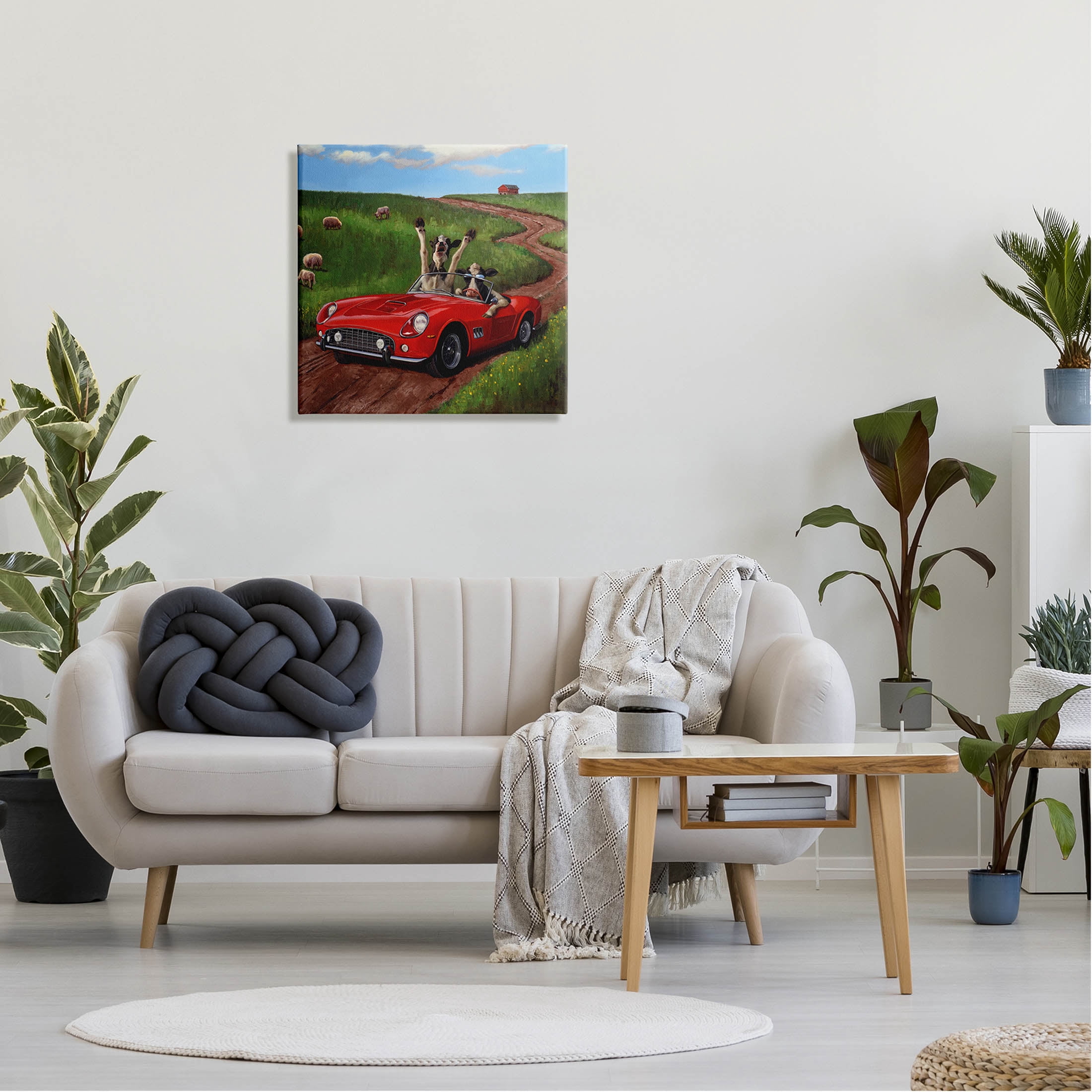 Road Trip Rural Cow Farmland Animals & Insects Painting Gallery Wrapped Canvas Print Wall Art