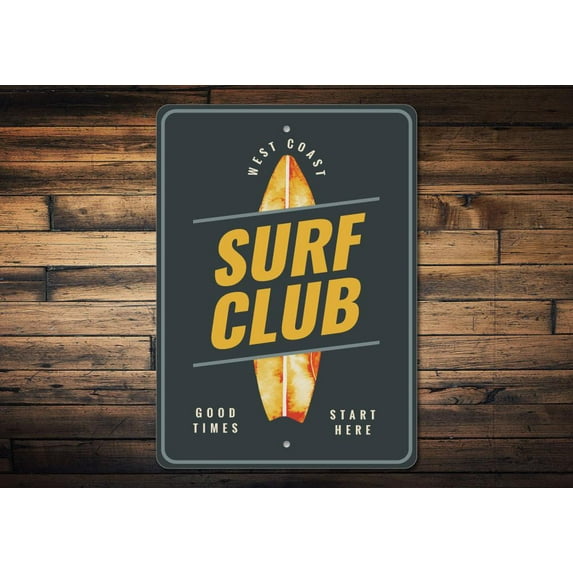 Surf Club Novelty Decor, Metal Wall Sign - 10x14 Inches