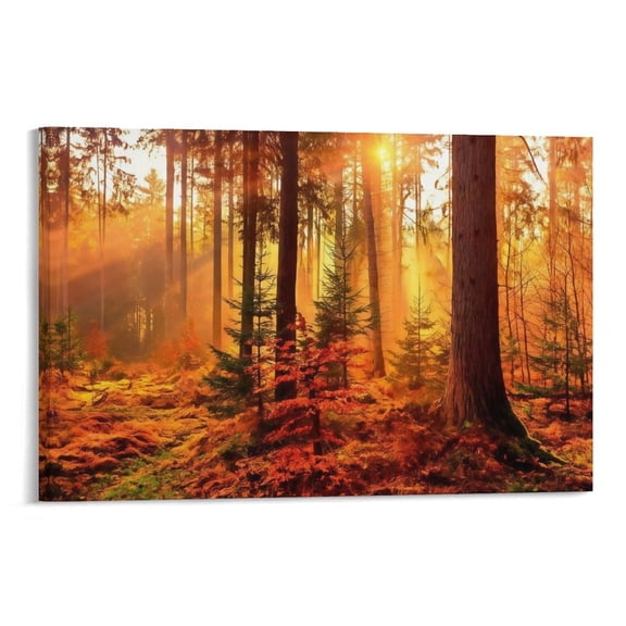 YarnArtistry Mystery Forest Light Wall Art, Nature Landscape Pictures Canvas Prints Wall Decor, Autumn Trees Paintings Hang for Office Bedroom, Bathroom, Living Room for Home Decoration