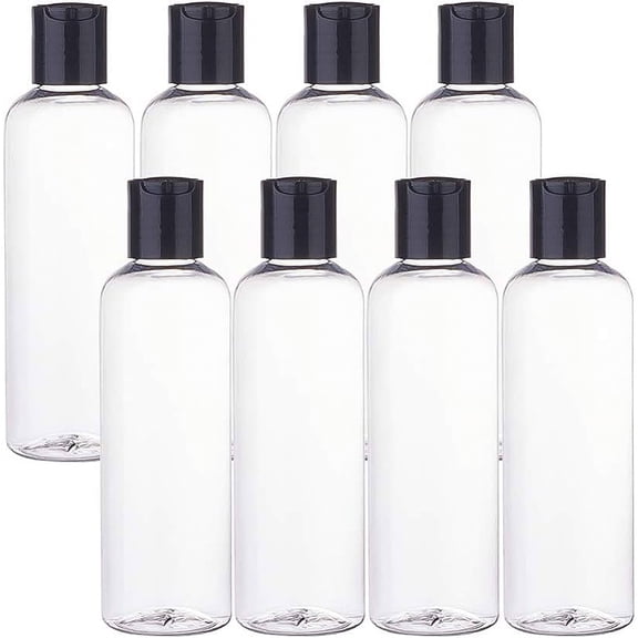 8 Pack 5oz Large Clear Plastic Refillable Bottles Cosmetic Bottles with Black Press Caps for Shampoo Soap Lotion and Creams DIY