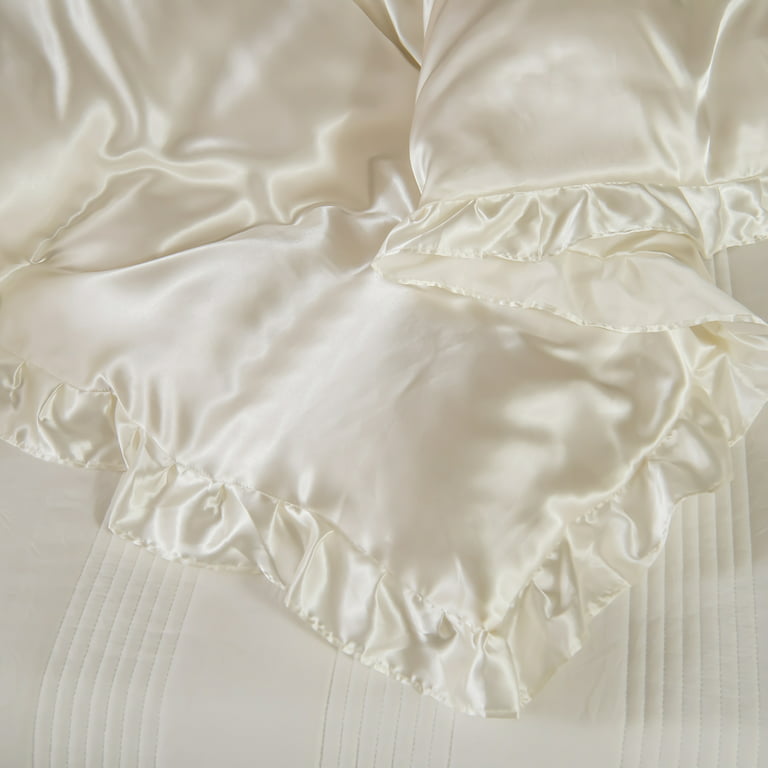 Move Over White Satin Ruffle Bedding Sets Solid Color Pattern Silk like  Satin King Duvet Cover Set No Filling 