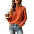 thumbnail image 3 of Zivyakyron Ribbed Sweater for Women Long Sleeve Crew Neck Jumper Fall Winter Casual Loose Waffle Plain Blouses Orange S, 3 of 6
