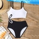 thumbnail image 1 of Traje de baño de 2 piezas para mujer, trajes de baño para mujer, conjunto de traje de baño de verano para niños con camisola hueca de color liso para niños, top de poliéster, 1 of 7
