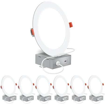

ENERGETIC 6 Pack Ultra-Thin 6 inch LED Recessed Ceiling Light with Junction Box Dimmable Can Light 12W=110W Eqv 850LM High Brightness Downlight 3000K Warm White ETL Certified 5 Years Warranty