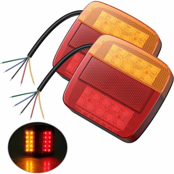 Red and Amber LED Tail Lights Trailer Truck Boat Lights License Plate Lights 12 Volt Pack of 2