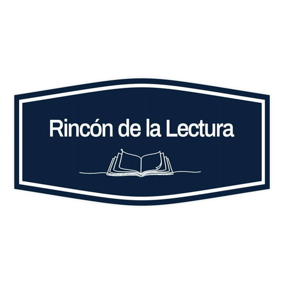 Signs ByLITA Fancy Rincon de la Lectura Easy Installation | Classroom Decor | School Markers And Decorations | Students and Teachers Sign (Navy Blue / White) - Large