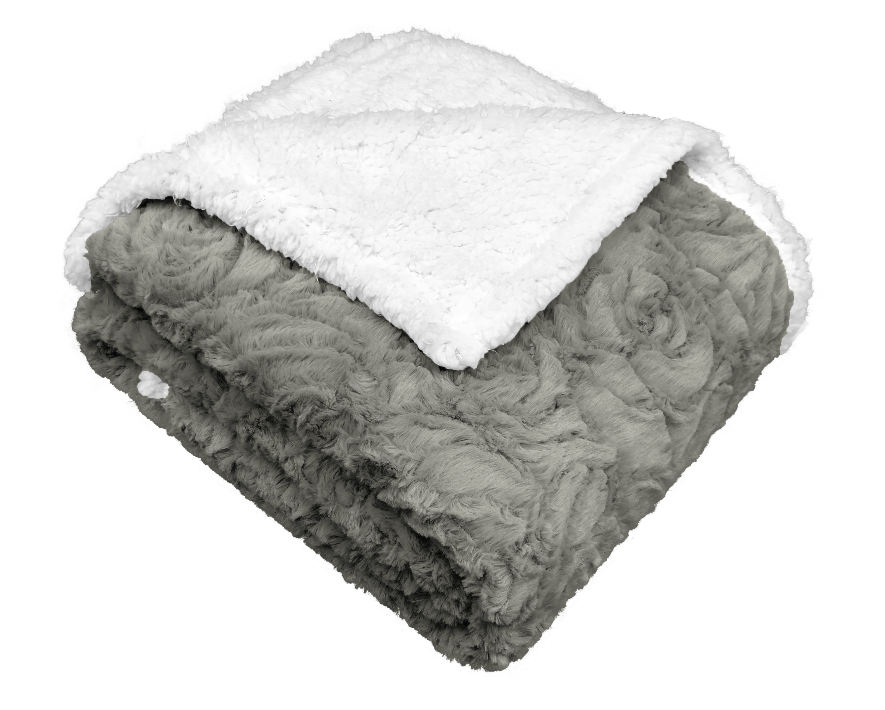 Faux Fur Reversible Sherpa Throw Grey 50x60