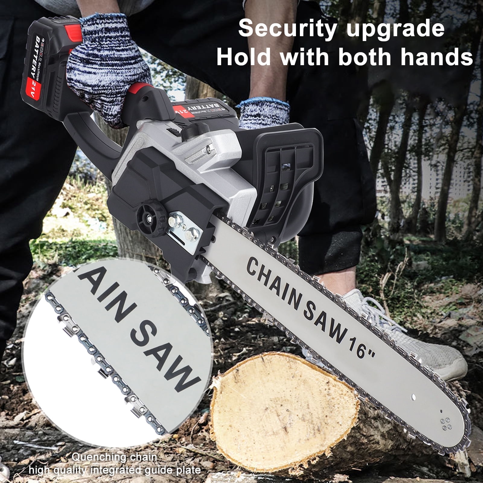 Fompes 16 Inch Cordless Mini Chainsaw, Brushless Electric Saw with 2 Batteries & Dual Port Rapid Charger, Handheld Tool for Tree Trimming & Wood Cutting