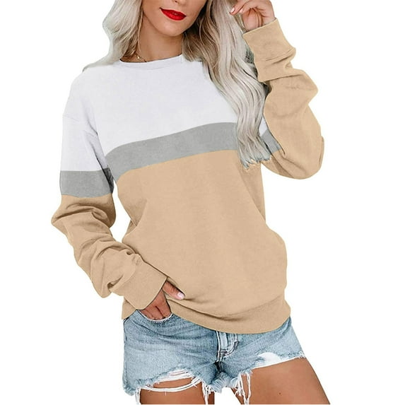 Azrian Deals Womens Pullover Round-Neck Long Sleeve Color Blouses Sweater Tops Clearance