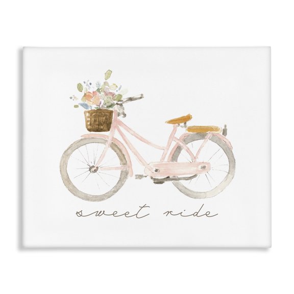 Stupell Industries French Country Sweet Ride Phrase Pink Bicycle Country Flower Basket Canvas Art, 30 x 24, by Lanie Loreth
