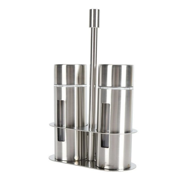 Stainless Steel Salt and Pepper Shakers Set, 2PCS Clear Visibility Spice Seasoning Bottles with Base Stand, Salt and Pepper Shaker Set for Kitchen Restaurant