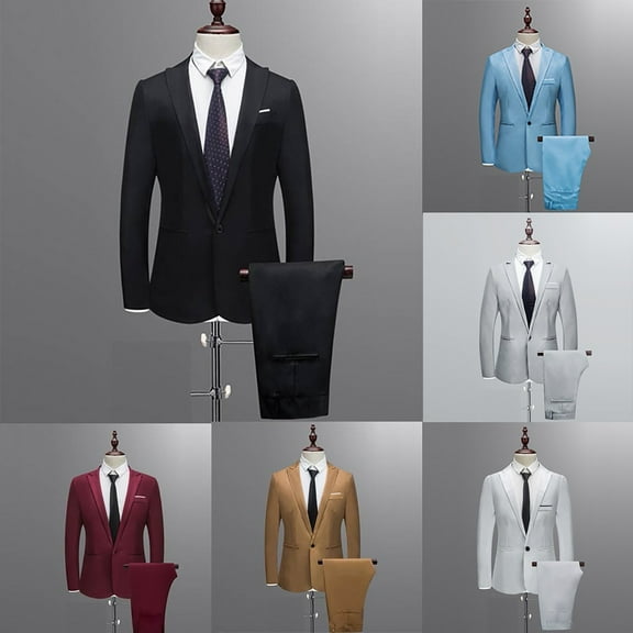 Hinvhai Men's 2 Piece Suit with Tie, One Button Slim Fit Solid Jacket and Pants Set, Suits for Men Prom Party Wedding & Busines White 10(XL)