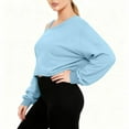 thumbnail image 6 of CheerKidz Women Fashion Asymmetrical Off Shoulder Long Sleeve Oversized Sweatshirt Cropped Casual Top Comfortable Loose Fit Trendy Streetwear Soft Breathable Everyday Wear(Light Blue,2XL), 6 of 7