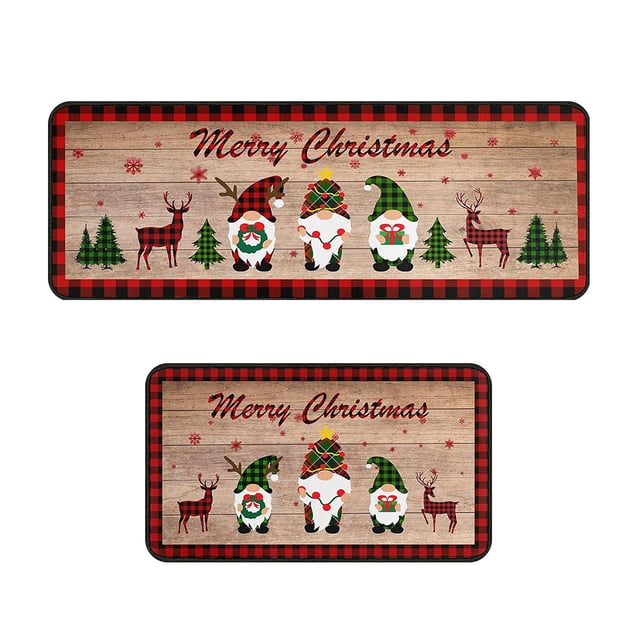 yulier Christmas Kitchen Rugs Set of 2 Anti Fatigue Kitchen Mats for Floor Non Slip Cushioned Kitchen Runner Rug Floor Mats Comfort Standing Mat Christmas Kitchen Decor (15.7"x43"+15.7"x23.6")