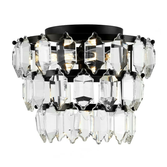 SAFAVIEH Gorson 13 in. Glam 3-Light Black Metal Mount Light with Shade