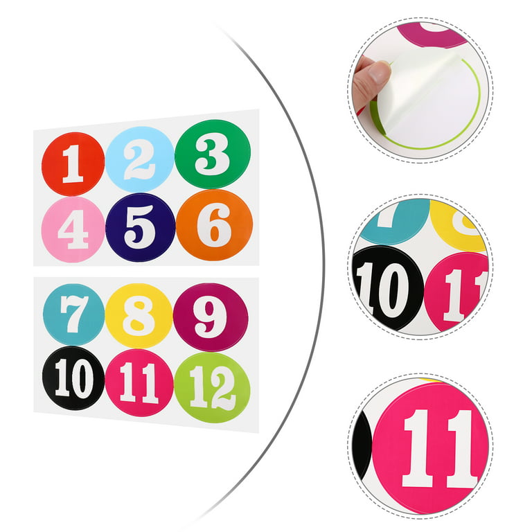 2 Sheets Colorful Round Number Stickers Waterproof Number Paster for Home