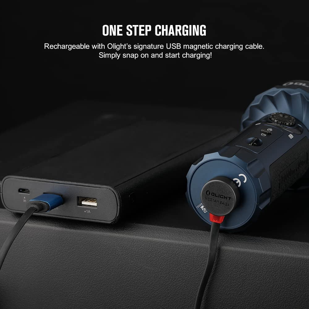 OLIGHT Marauder Mini 7,000 Lumens Bright Flashlight with 600 Meters Beam Distance, Powerful RGB Lights, Magnetic Rechargeable for Outdoors Work, Hunting, and Searching(Midnight Blue)