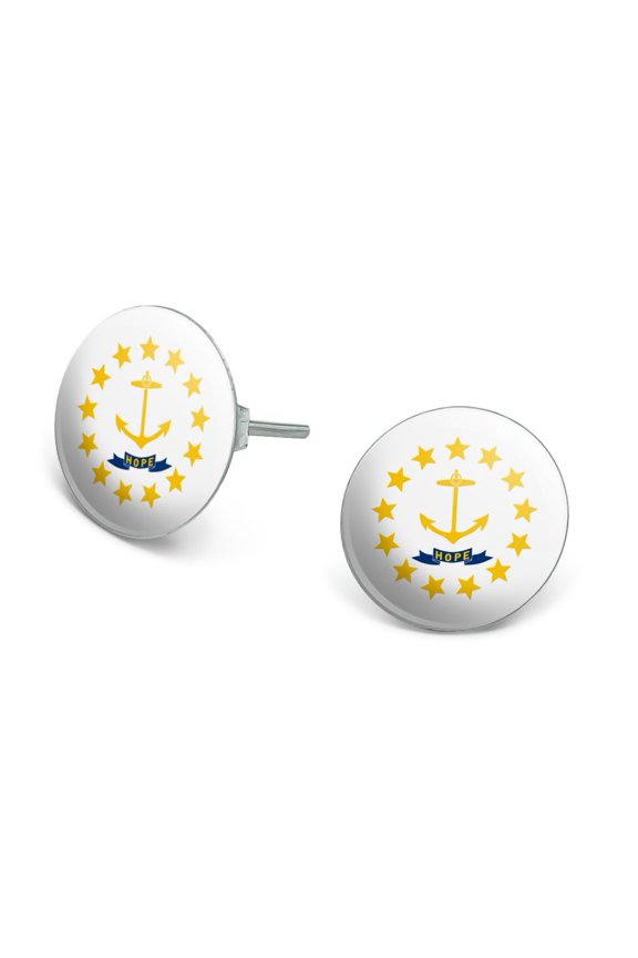 Rhode Island State Flag Novelty Silver Plated Stud Earrings