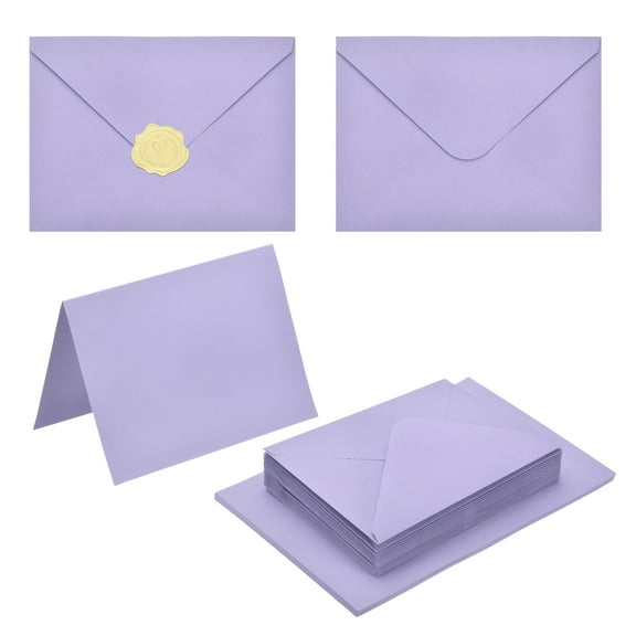 Uxcell 20 Pack Light Purple 5x7 Envelopes with Cards, V Flap A7 Envelopes with Gold Stickers for Greeting Cards and Invitations