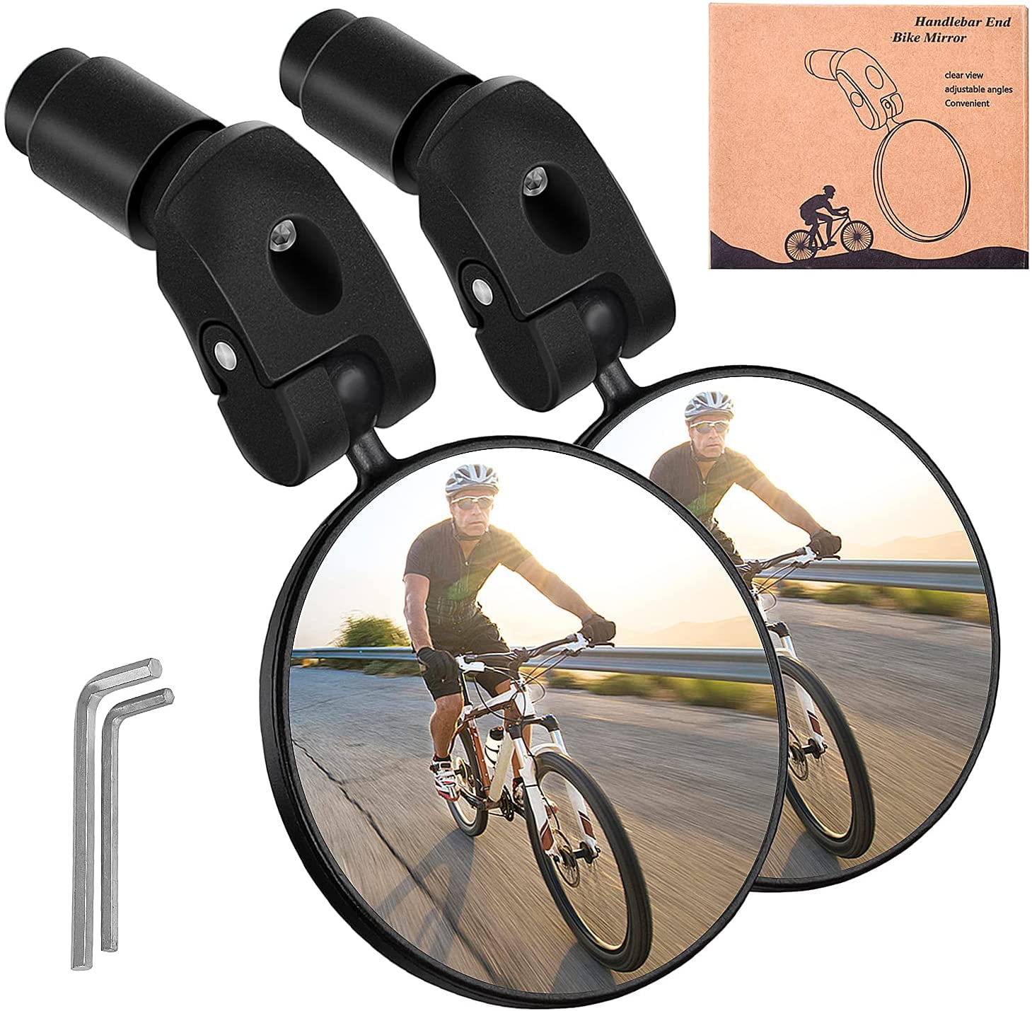 Bike Mirrors 1 piece 360°Rotation HD Plastic Convex Rearview Mirror Fits Handlebar of Hole Inside Within 17.4~22mm,Universal for Mountain Road Bike,Cycling,Ebike Bicycle 