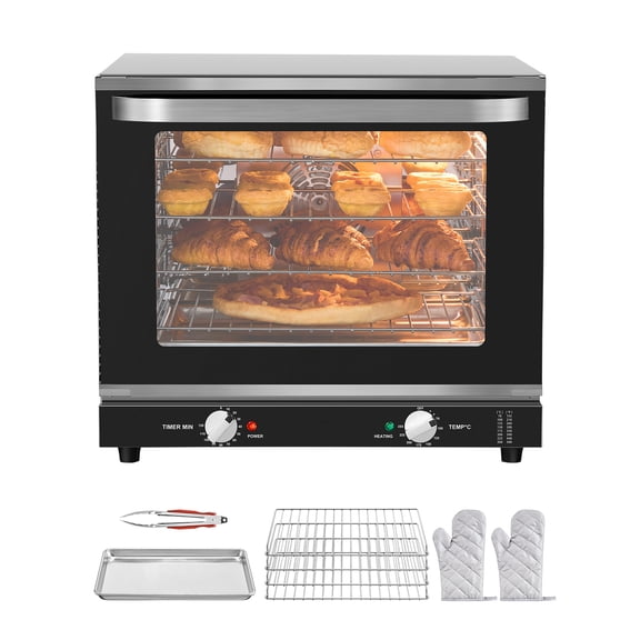 KFFKFF Professional Counter-Top Oven, 66L 4-Level Roasting Oven, 2800W Electrical Cooking Oven with Reinforced Glass Door, Wire Shelves, Clip Tray, Gloves, Stainless Steel Industrial Oven
