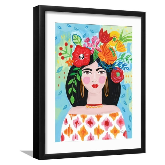 Art.com Boho Girl II Art Print by Farida Zaman, Black Frame Wall Art, 17" x 21"