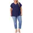 thumbnail image 3 of DARING DIVA Women's Plus Tops V Neck Ruffle T Shirt Blouses 3X Navy Blue, 3 of 6