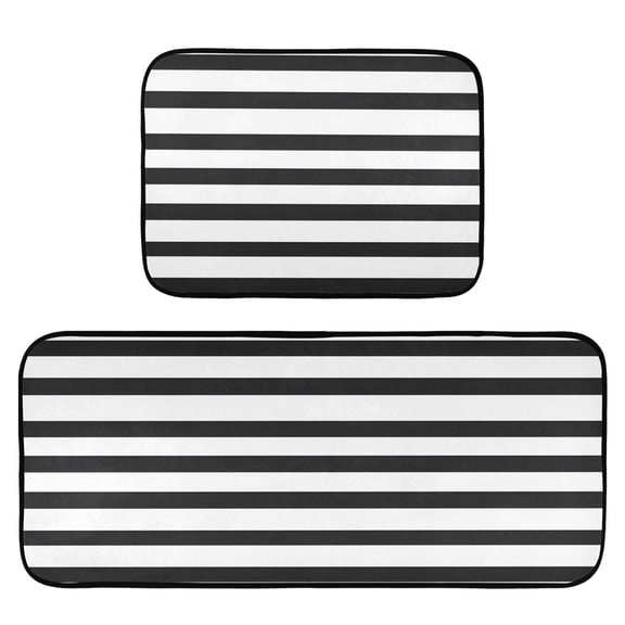 Minimalist Black and White Stripe 2-Piece Kitchen Carpet Mat Set, Non-Slip Memory Foam, Soft for Kitchen and Living Room Use