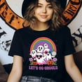thumbnail image 4 of Let's Go Ghouls Halloween Shirt, Cute Ghost Rainbow Disco Tee, Heliconia, Size M, 4 of 6