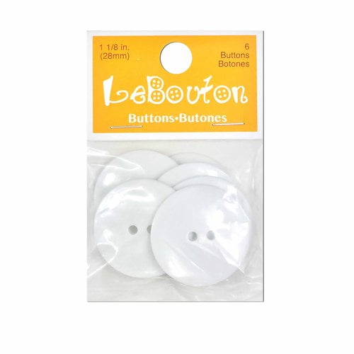 Le Bouton Large White Buttons, 6Pack