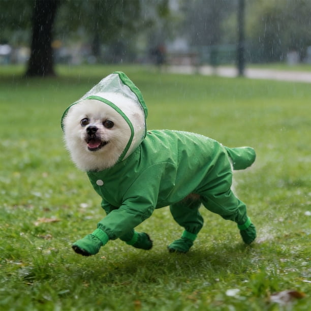 Impermeable para perro Abrigo impermeable con capucha para mascotas de exterior • Diseño de amplia cobertura • Chaqueta de seguridad reflectante transpirable • Prenda ligera plegable