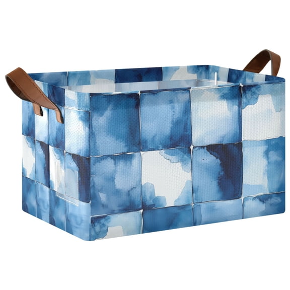 Yayeee Foldable Storage Basket for Shelves with Handles Waterproof Cloth Bins, Blue Pattern