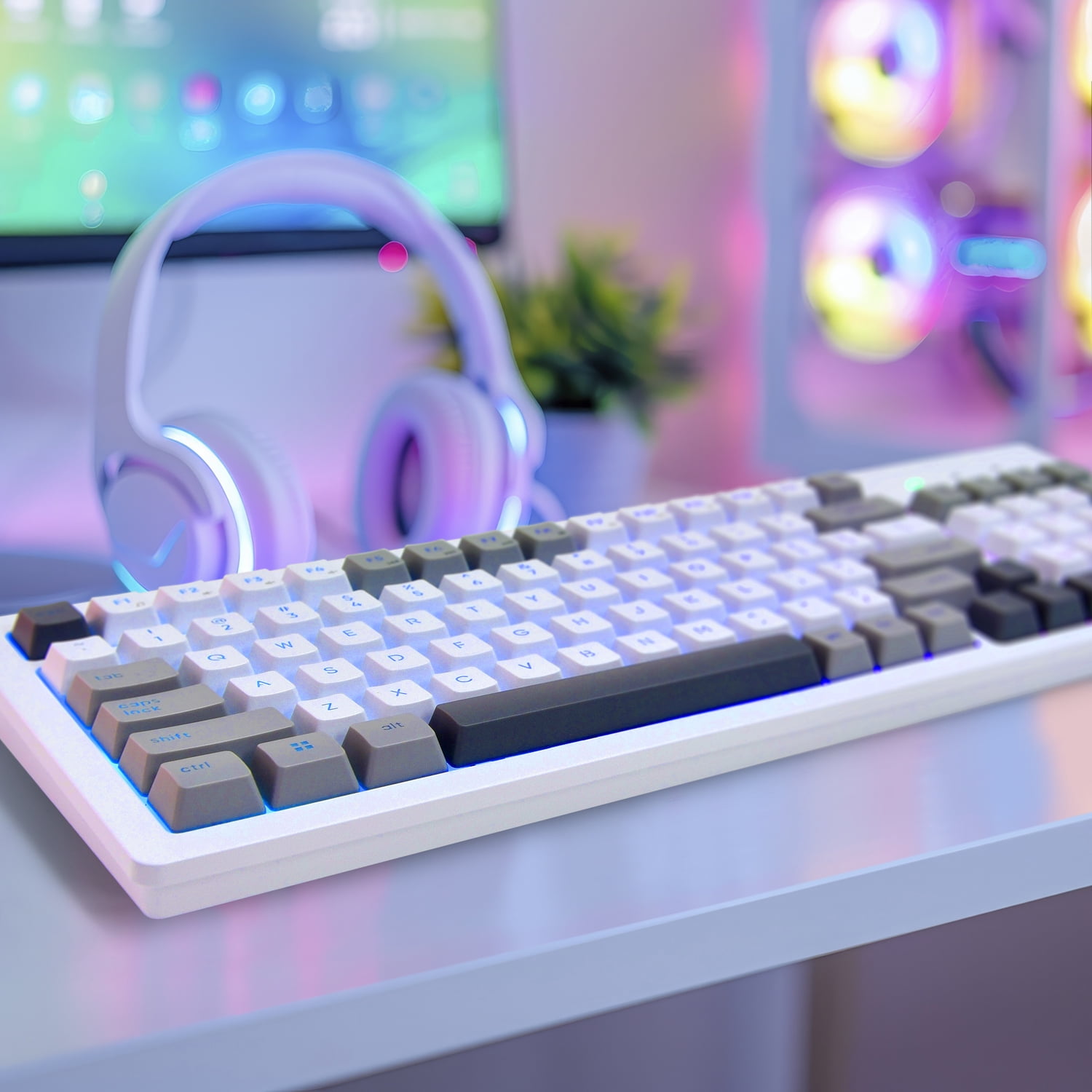 onn Wired RGB Backlit Keyboard, Arctic White, USB Connection