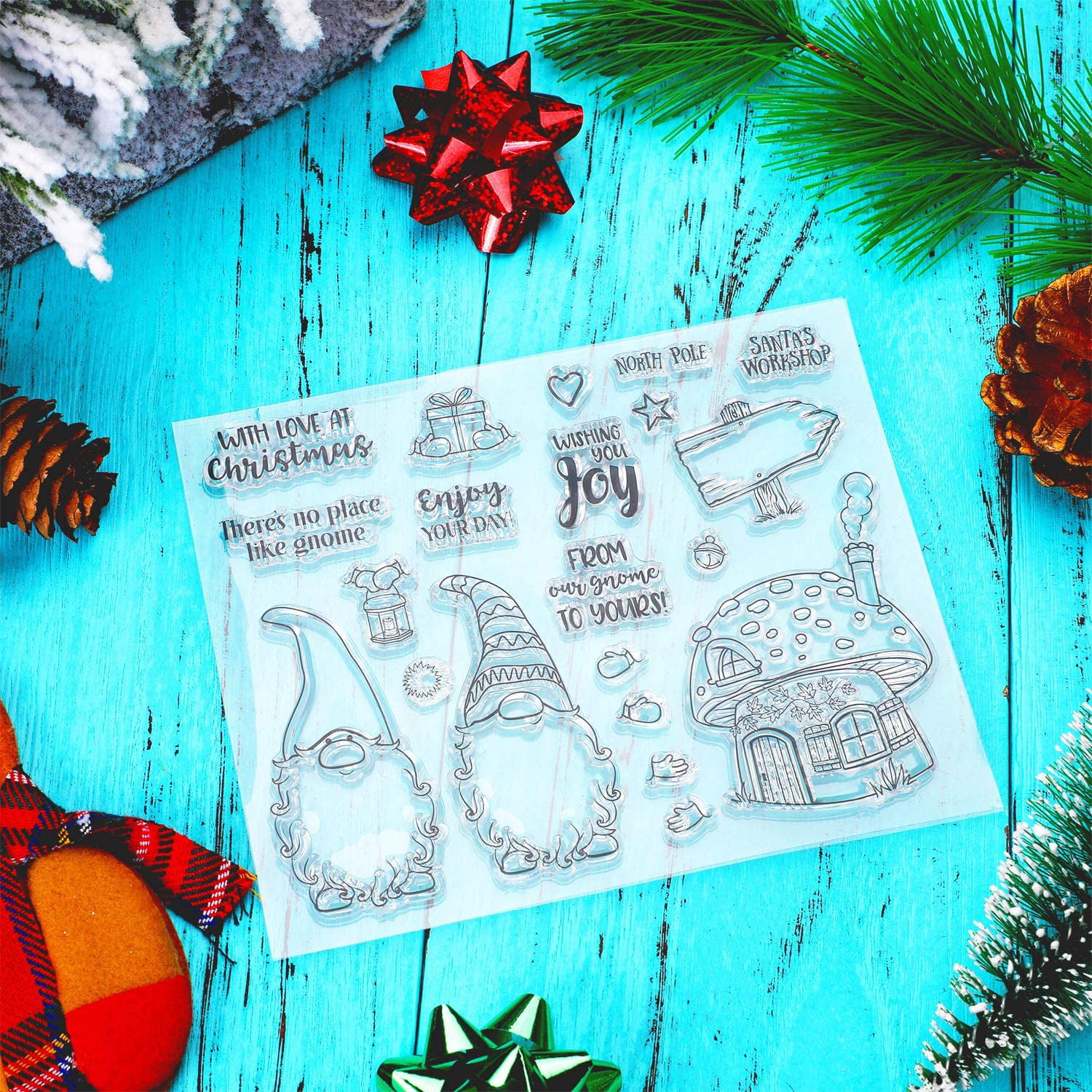 3 Sets Christmas Cute Santa Clause Wearing Christmas Hat Stamps and Die Set for Card Making and Scrapbooking 